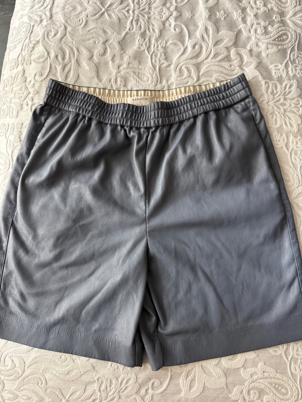 Babaton Gray Faux Leather Elastic-Waist Shorts